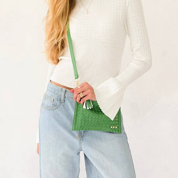 Veda Woven Crossbody and Clutch Bag: Denim Blue