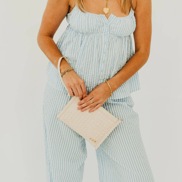 Veda Woven Crossbody and Clutch Bag: Denim Blue