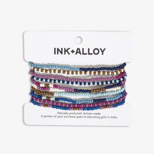 Sage Mixed Stripe Iceland Beaded Stretch Bracelet