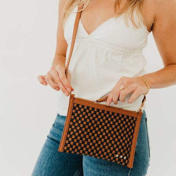 Veda Woven Crossbody and Clutch Bag: Denim Blue