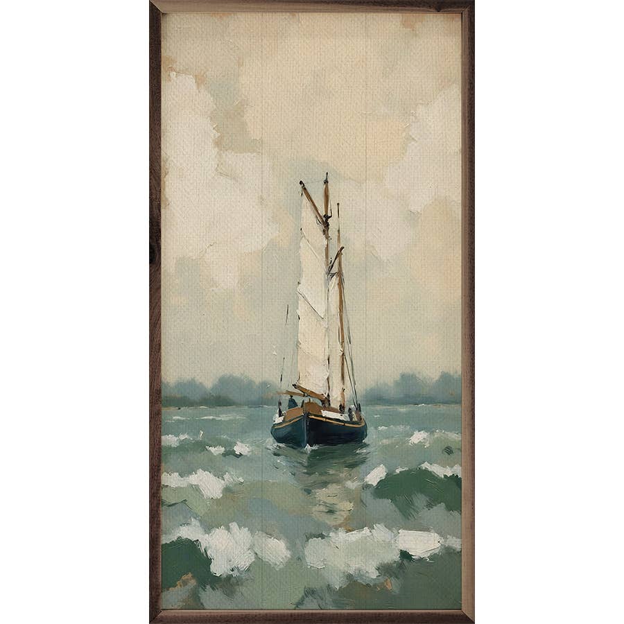 Navy Sailboat On Sea: 18x36
