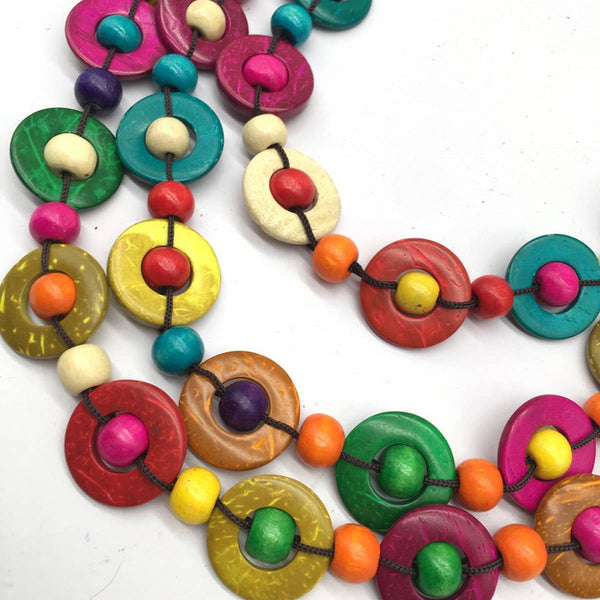 HAND-WOVEN COCONUT SHELL ROUND WOODEN BEAD NECKLACE_CWMM4847: MULTICOLOR / (OS) 1