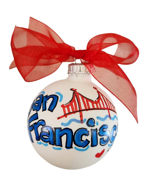 Custom Name Hand Painted Glass Ball Ornament : Basic box / Coordinating Ribbon / Large