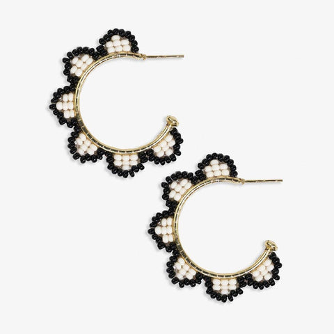 Luna Beaded Scallop Gold Hoop Black