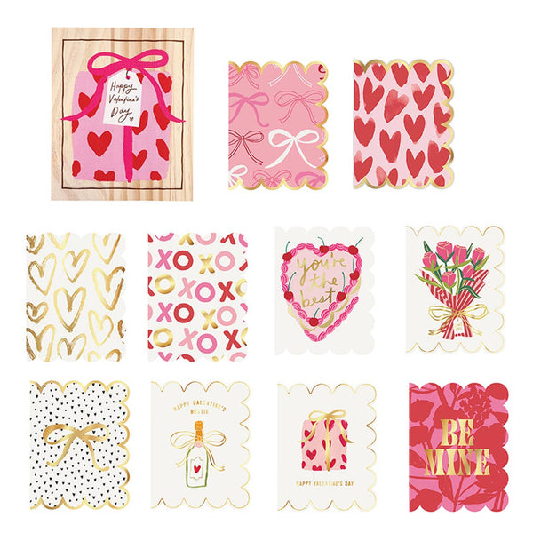 Valentine's Boxed Greeting Cards: Paper / Pine Wood / Pine Box: 6.75" L x 5.5" W x 2" D / Folded Card: 5.5" L x 4.25" W