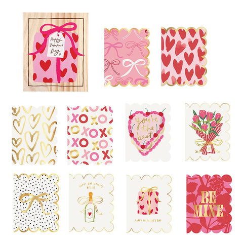 Valentine's Boxed Greeting Cards: Paper / Pine Wood / Pine Box: 6.75" L x 5.5" W x 2" D / Folded Card: 5.5" L x 4.25" W