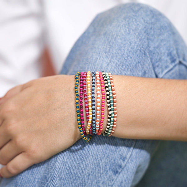 Sage Two Tone Multicolor Beaded Stretch Bracelets