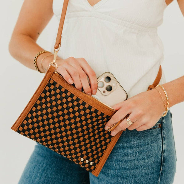 Veda Woven Crossbody and Clutch Bag: Denim Blue