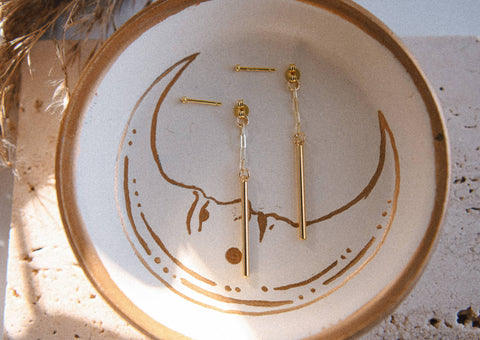 Lunar Line Bar Pendant Front and Back Drop Earrings