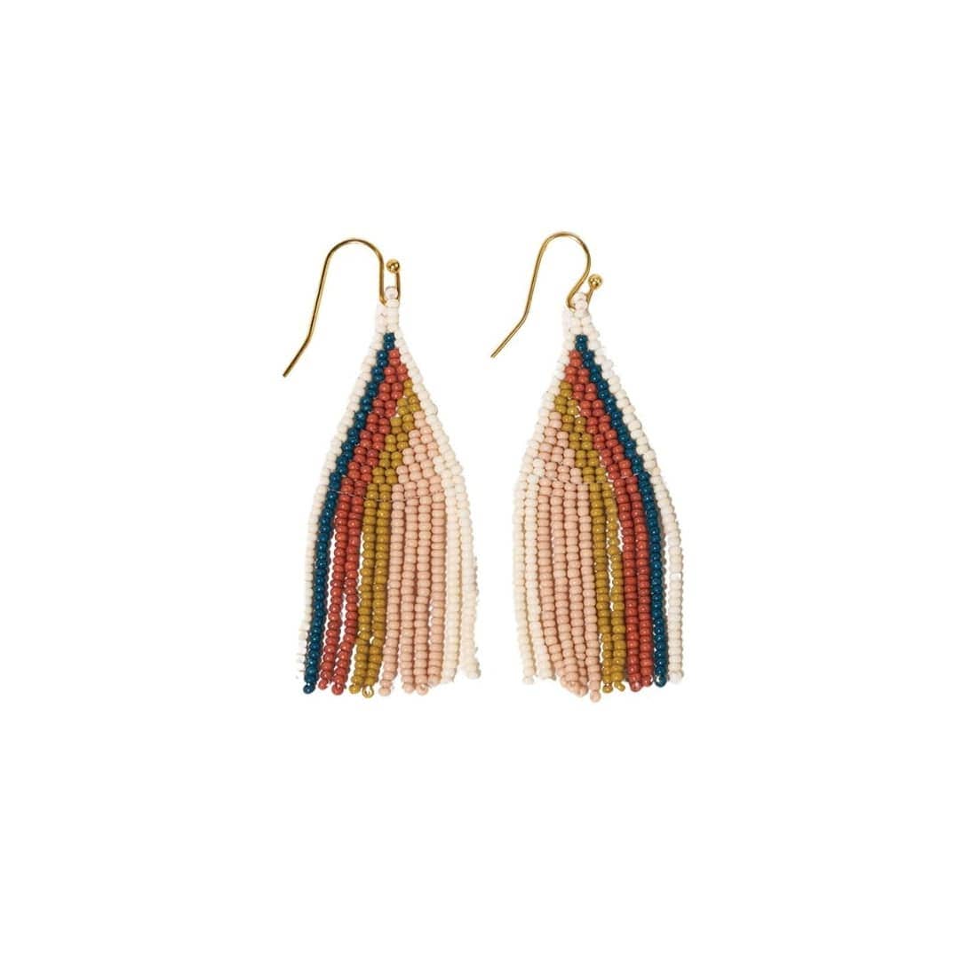 Audrey Vertical Stripe Petite Beaded Fringe Earrings Desert