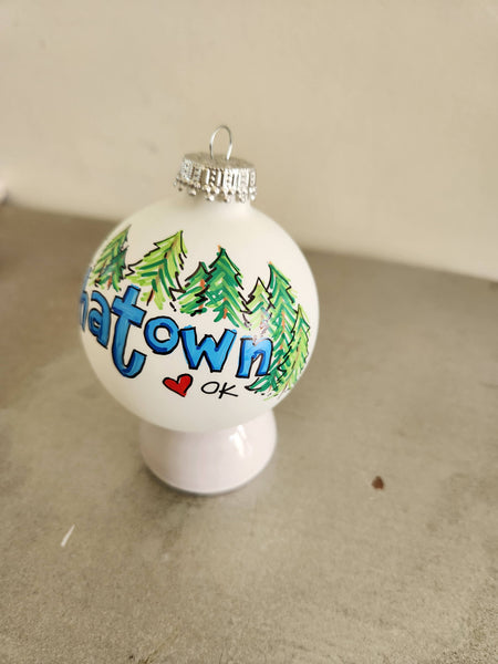 Custom Name Hand Painted Glass Ball Ornament : Basic box / Coordinating Ribbon / Large