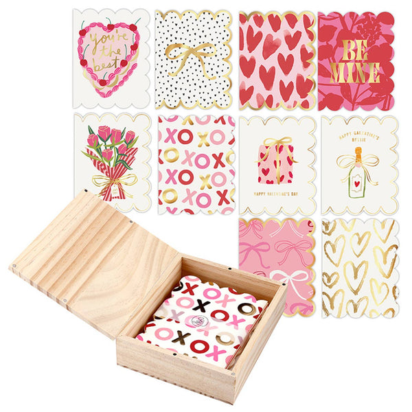 Valentine's Boxed Greeting Cards: Paper / Pine Wood / Pine Box: 6.75" L x 5.5" W x 2" D / Folded Card: 5.5" L x 4.25" W