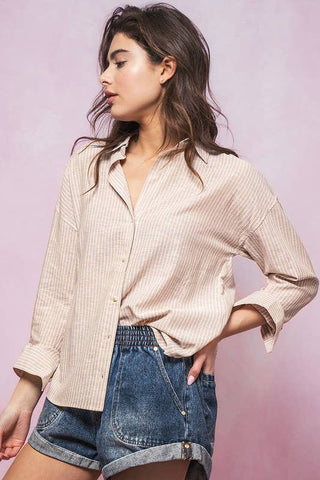 Linen The Necessary Button Down Shirt: KHAKI / S-2/M-2/L-2