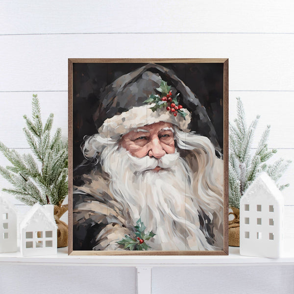 Wise Grayscale Santa: 24 x 30 x 1.5