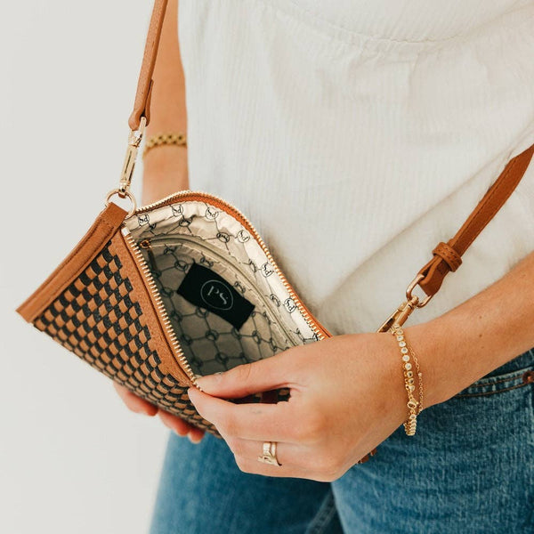 Veda Woven Crossbody and Clutch Bag: Denim Blue