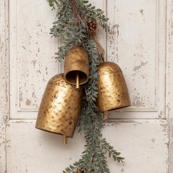 Brass Tone Hammered Cow Bells (Set Of 03)