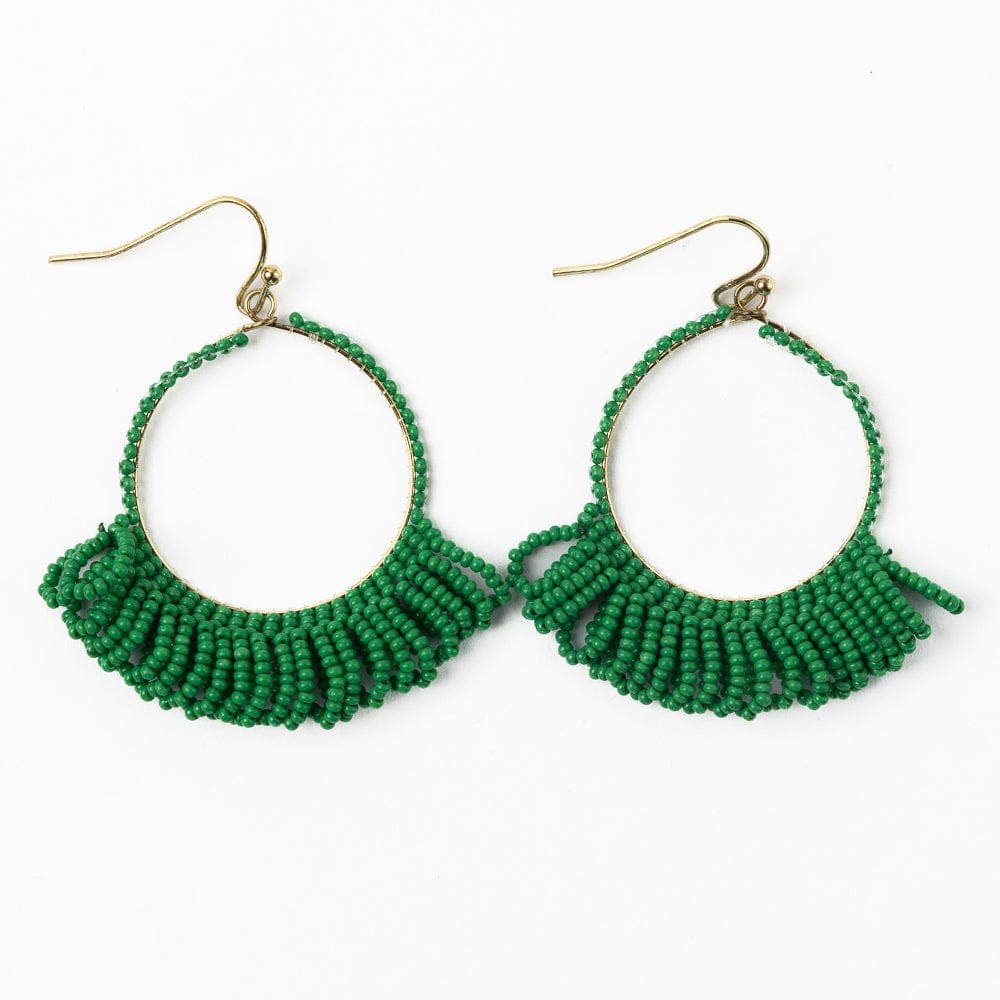 Kendra Kelly Green Fringe Hoop Seed Bead Earring