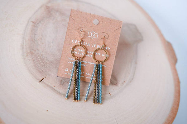 Seed Bead Fringe and Gold Hoop Earrings: Snowflake