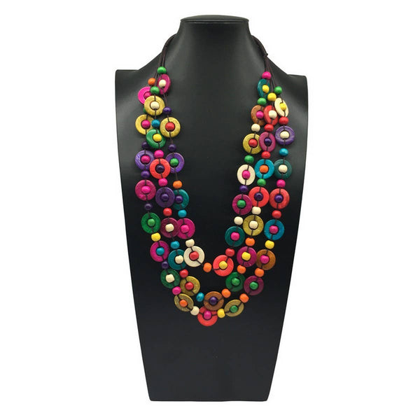 HAND-WOVEN COCONUT SHELL ROUND WOODEN BEAD NECKLACE_CWMM4847: MULTICOLOR / (OS) 1