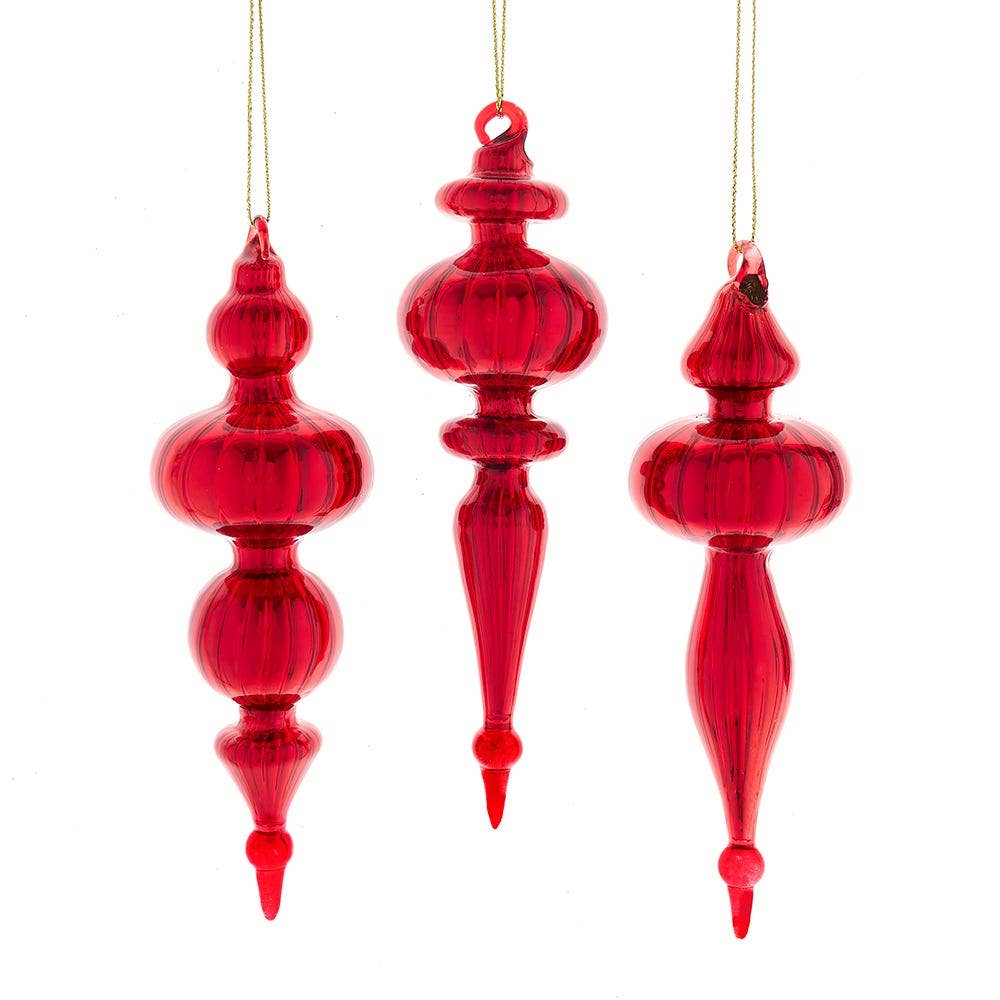 *Glass Red Finial Orns, 3 Asstd