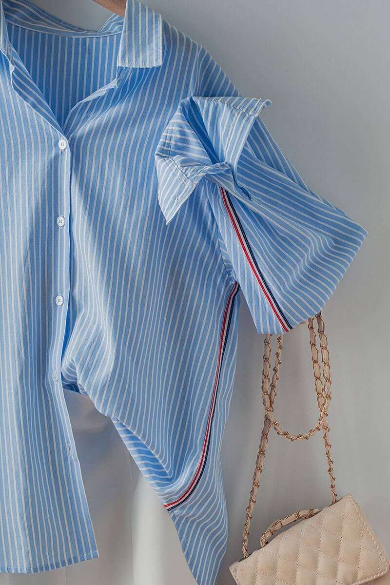 TWILL TAPE BUTTON DOWN OVERSIZED STRIPE SHIRT