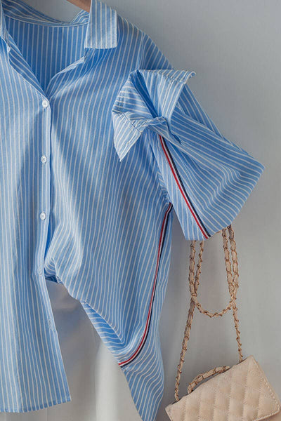 TWILL TAPE BUTTON DOWN OVERSIZED STRIPE SHIRT