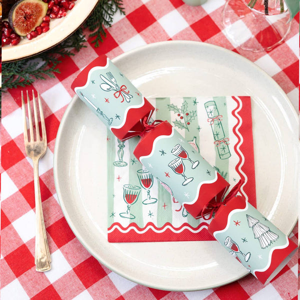 Bon Noel Green Christmas Crackers | 6 Pack | Xmas Decor |