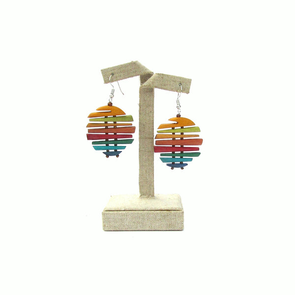 Zaria multi-colored wood pendant earrings
