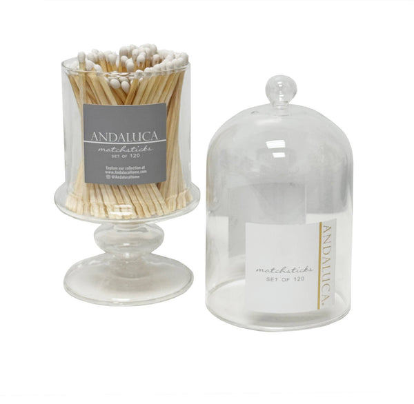 Tall Glass Jar with Lid & 120 Wooden White Matches
