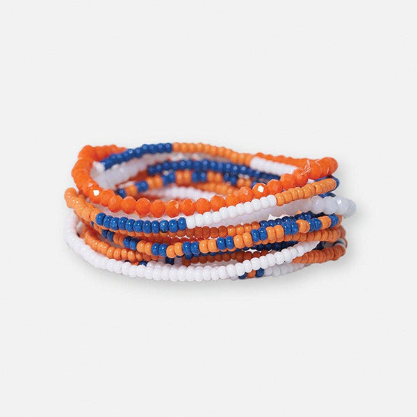 Game Day Blue and Orange Beaded 10 Strand Bracelets