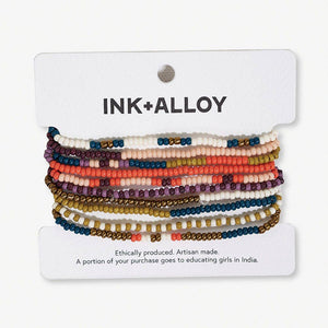 Sage Mixed Stripe Citon + Coral Beaded 10 Strand Bracelet