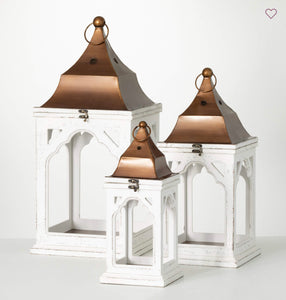 White Lantern with Copper Top 3 sizes
