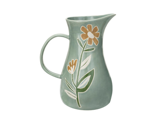 Hand Painted Teal Pitcher