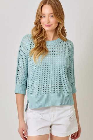 3/4 Sleeve Open Knit Sweater