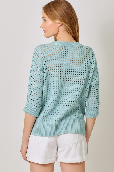 3/4 Sleeve Open Knit Sweater