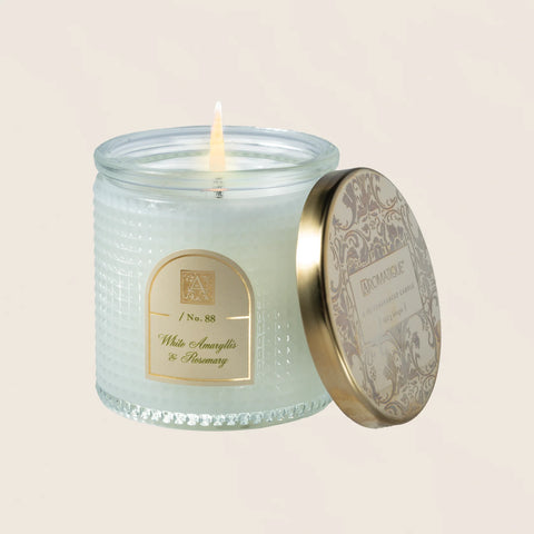 White Amaryllis & Rosemary - Textured Glass Candle