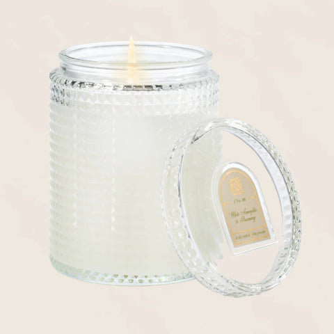 White Amaryllis - Textured Glass Candle with Lid