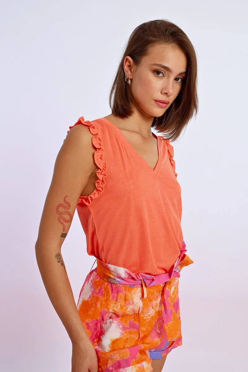 Ruffled Sleevless T Shirt