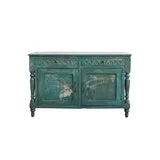 HAND PAINTED/CARVED TEAL CHEST