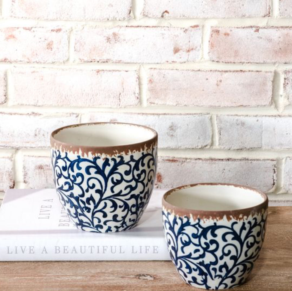 Blue Damask Planter