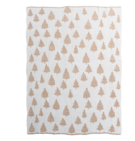 Knit Throw w Metallic Trees