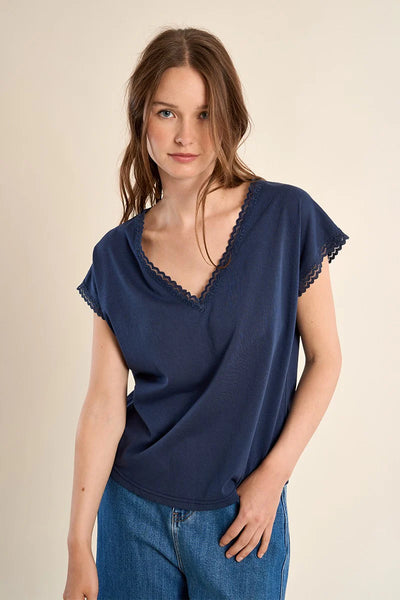 Navy Lace Trim Tee