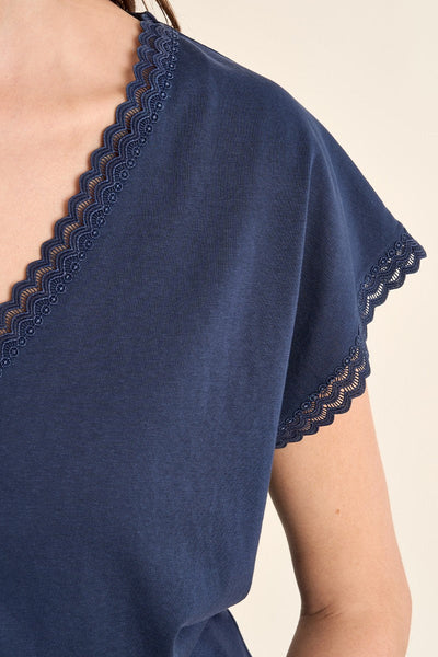 Navy Lace Trim Tee