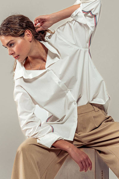 TWILL TAPE BUTTON DOWN OVERSIZED STRIPE SHIRT