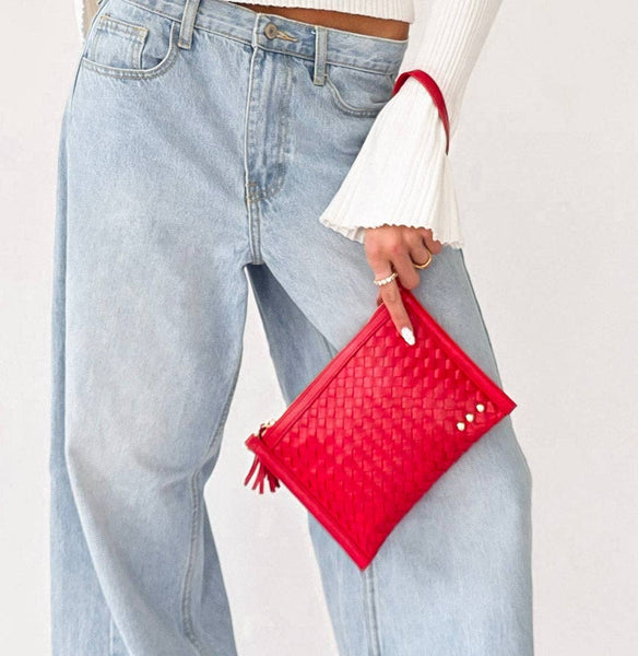 Veda Woven Crossbody and Clutch Bag: Denim Blue