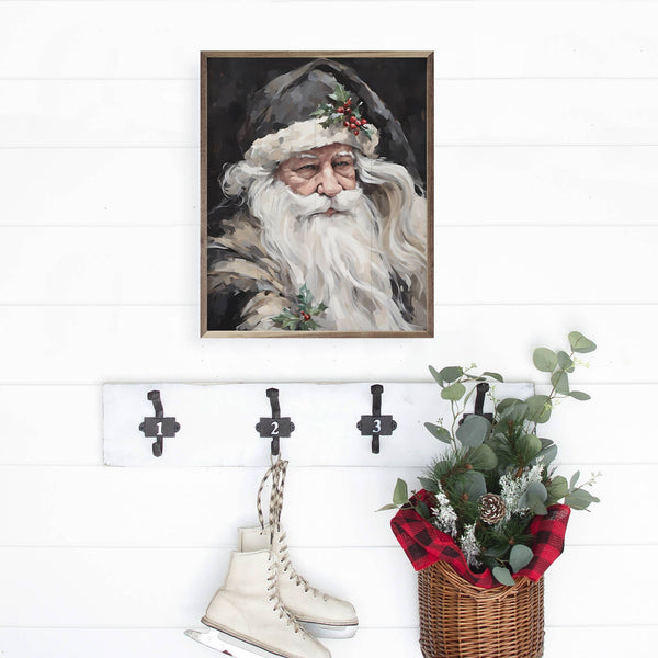 Wise Grayscale Santa: 24 x 30 x 1.5