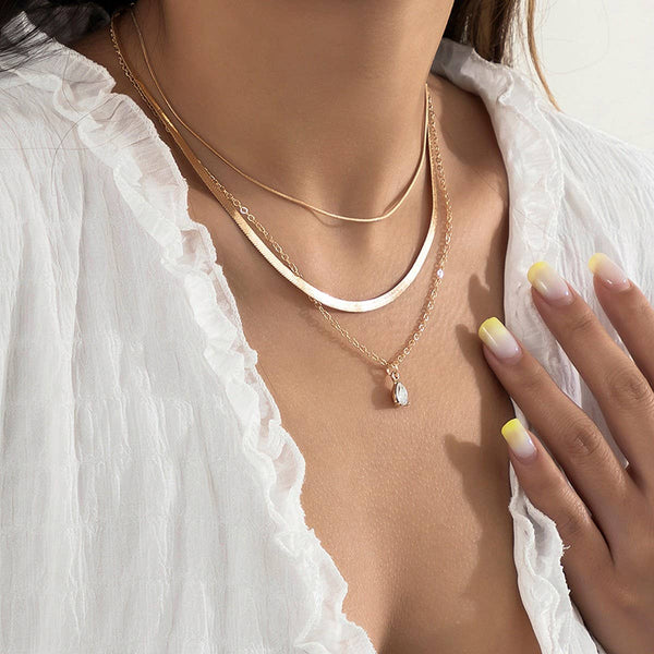 COOL STYLE STACKED TEMPERAMENT SIMPLE NECKLACE_CWAJE2001: GOLD / (OS) 3
