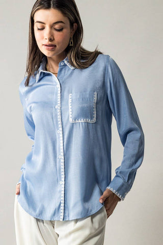 Silky Scalloped Shirt: DENIM