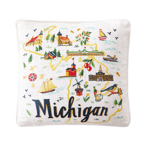 Michigan Embroidered Pillow - Angela Staehling