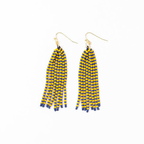 Game Day Yellow + Blue Tassel Seed Bead Earrings